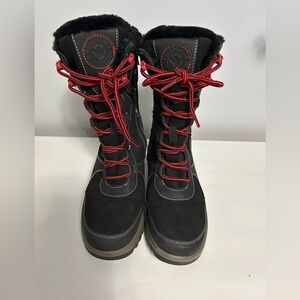 Cozy Black Winter Boots with Red Accents